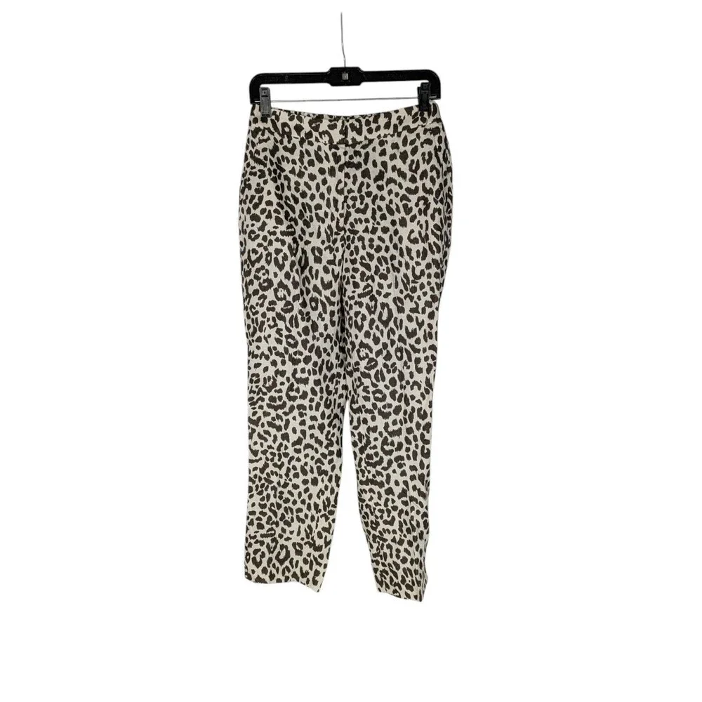 J. Crew Tan Black Leopard Print Linen-Blend Tall 